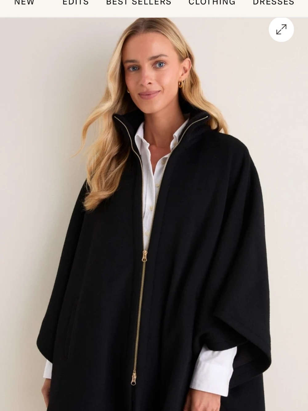 Tuckernuck Black Zip-Front Cape with Gold Hardware